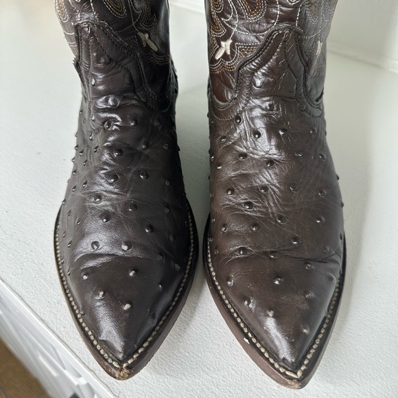 JAR Boots Exotic Print Ostrich Western Boots Brown Leather Men’s Size 8.5 Wmn 10 - Picture 3 of 10